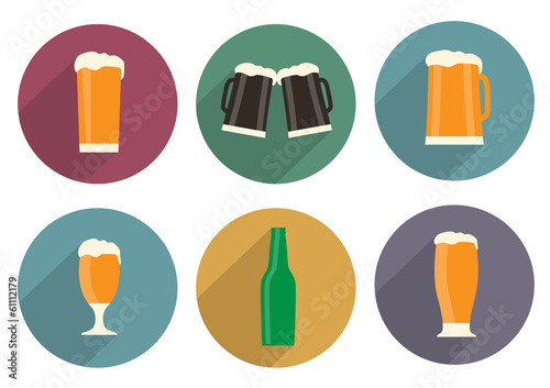 Flat beer icons with long shadow