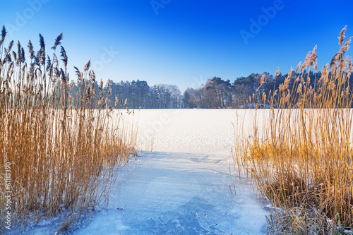 Fototapeta Naklejka Na Ścianę i Meble -  Winter scenery of frozen lake in Poland