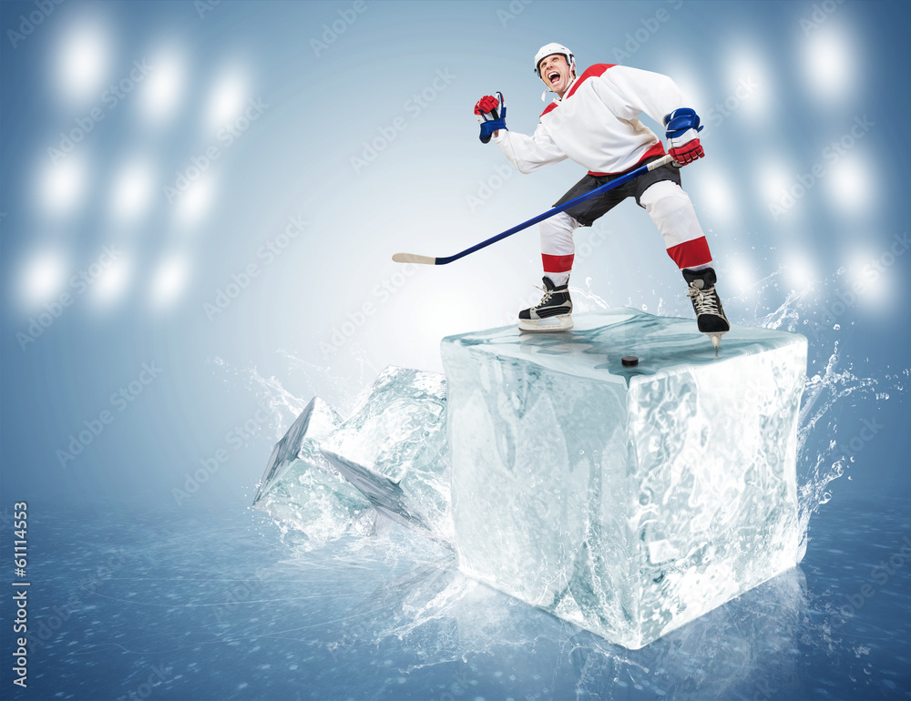 Fototapeta premium Hockey player on ice cube