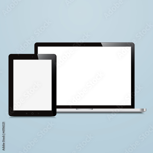 laptop and tablet on blue background