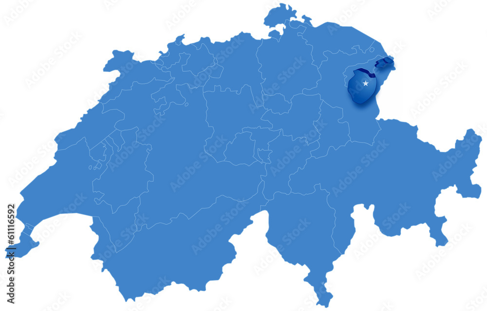 Map of Switzerland where Appenzell Innerrhoden is pulled out
