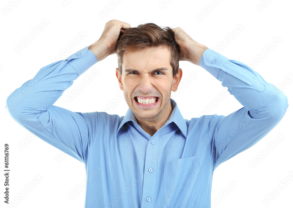 Angry young man isolated on white Angry young man isolated on white
