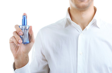 Fototapete Schönheitssalon Junger Mann mit Parfum Weiss  © Africa Studio