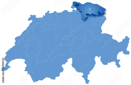 Map of Switzerland where Thurgau is pulled out