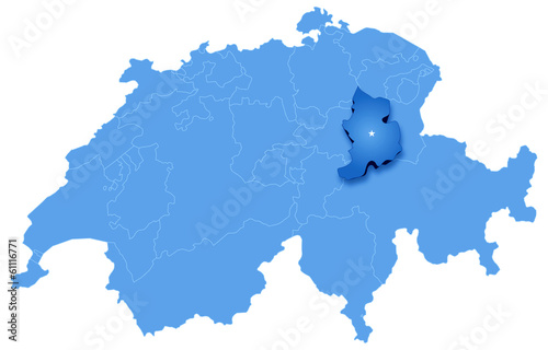 Map of Switzerland where Glarus is pulled out
