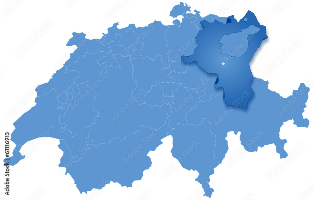 Map of Switzerland where St. Gallen is pulled out