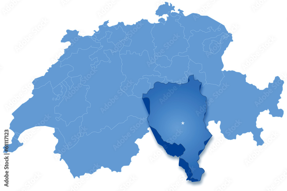 Map of Switzerland where Ticino is pulled out