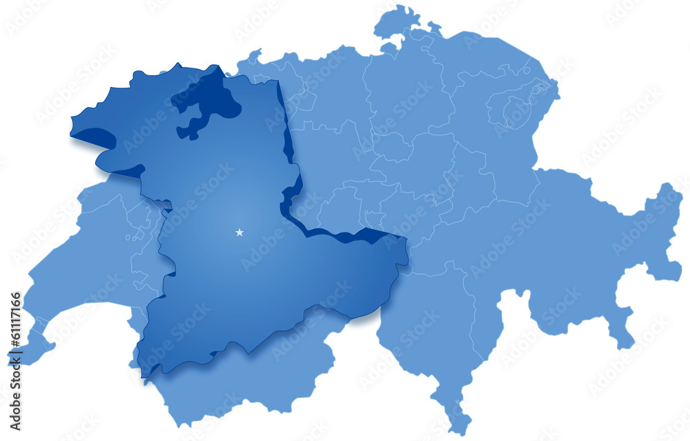 Map of Switzerland where Bern is pulled out