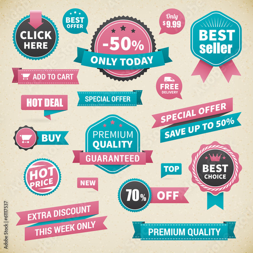 Vintage vector business badge labels set on paper background