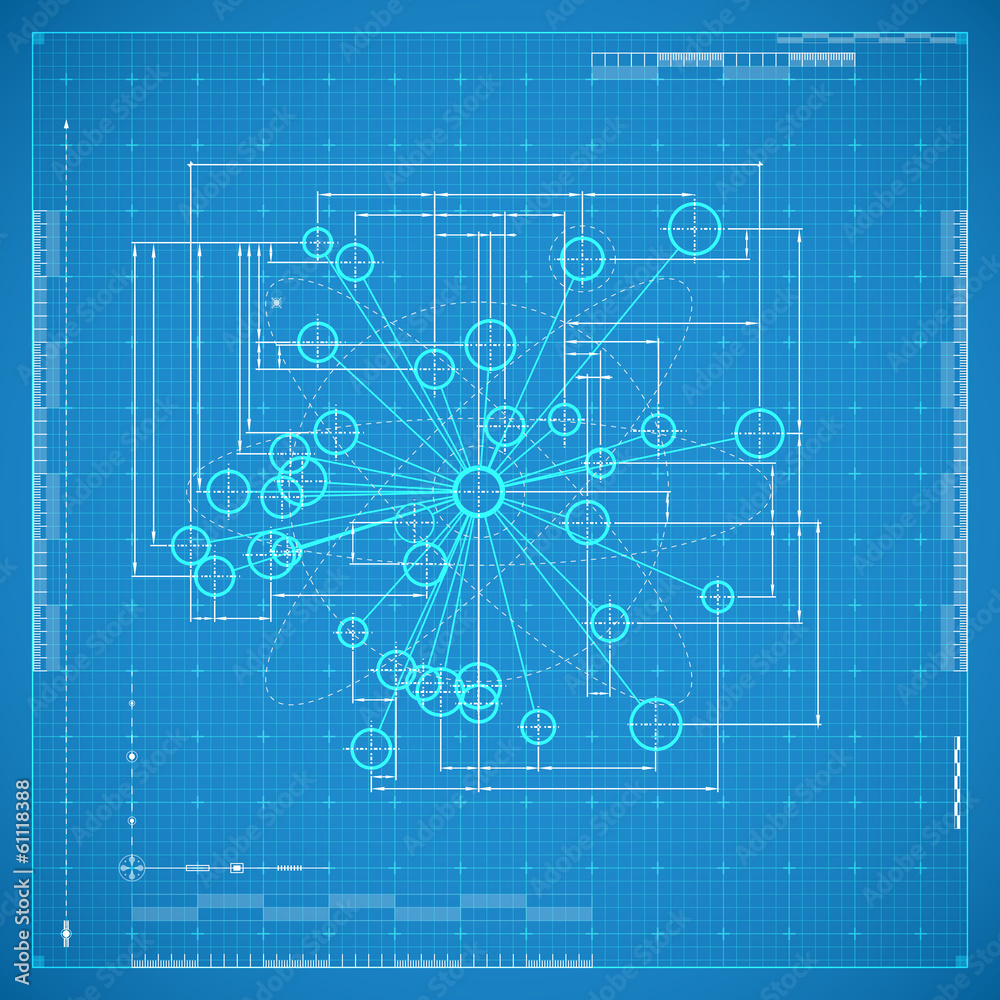 Blueprint of molecule. Stylized vector illustration.