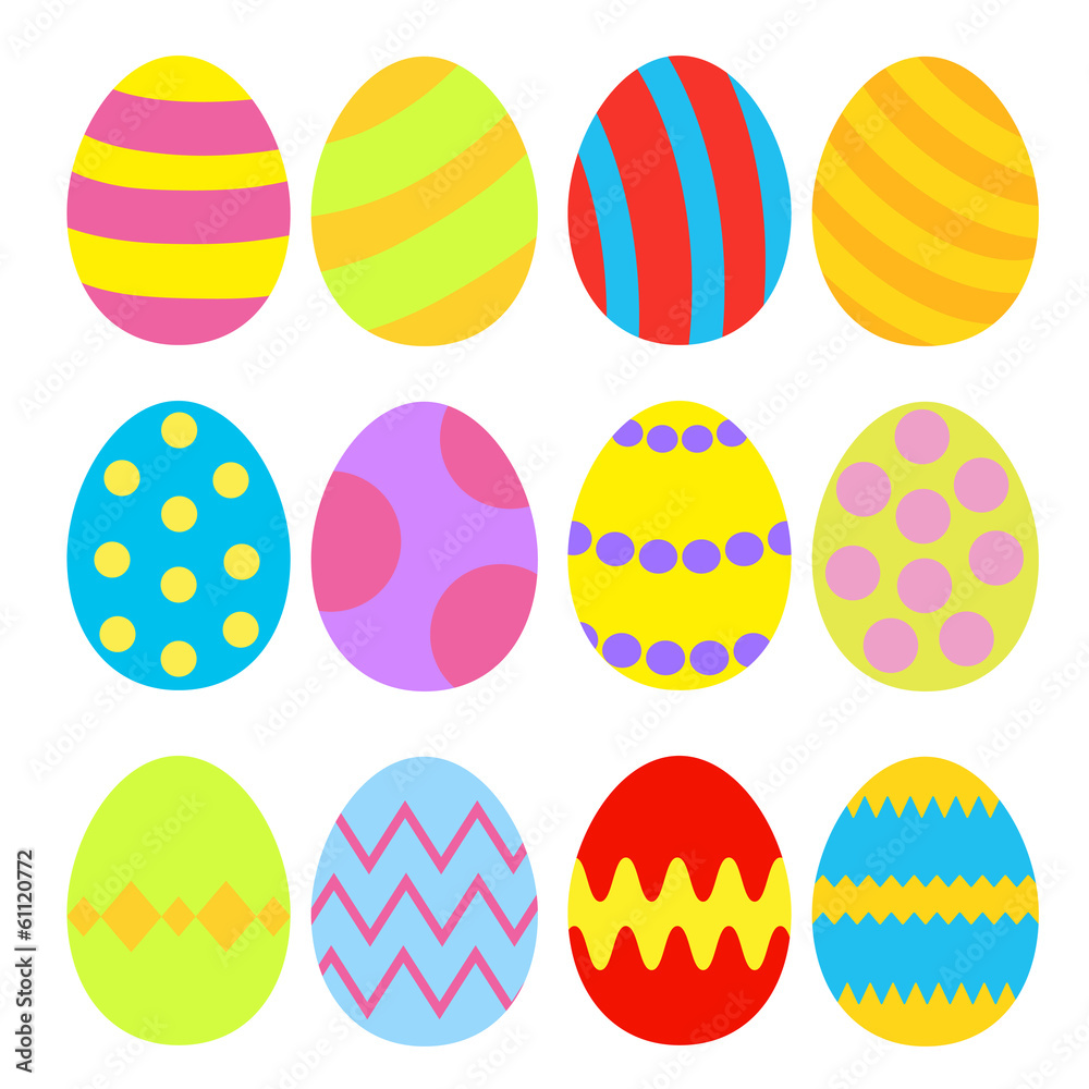 Easter eggs colorful set. Isolated.