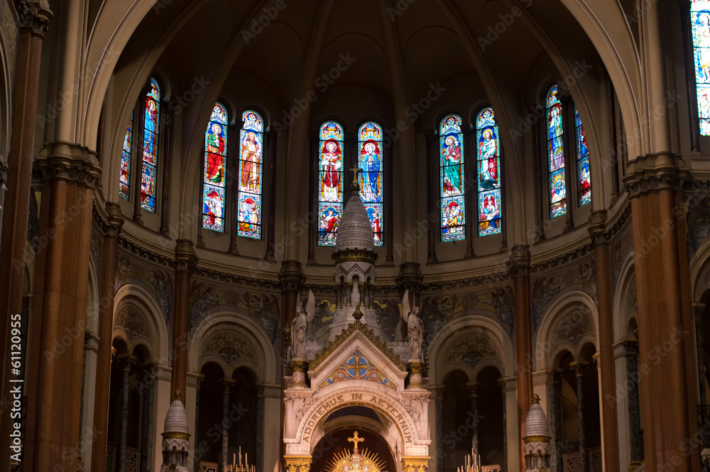 Luxurious shrine and stained glass inside church