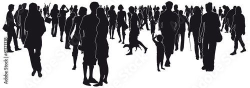 Ansammlung, Menschen in der Stadt - Silhouette vektor, Gruppe von unterschiedlichen Generationen, Gemeinschaft leben, Zukunft gestalten, eine Einheit bilden, Vektor, isoliert