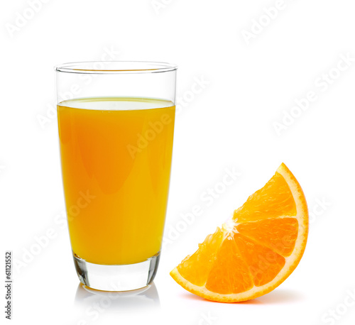 Fresh orange and glass with juice