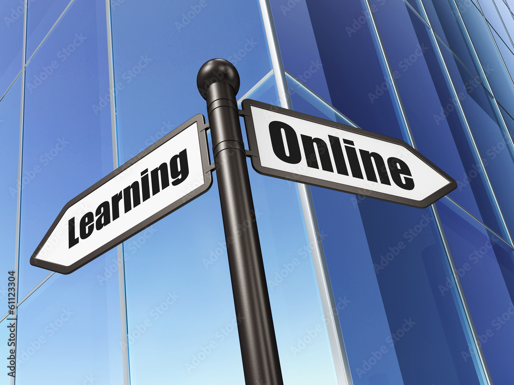 Education concept: sign Online Learning on Building background