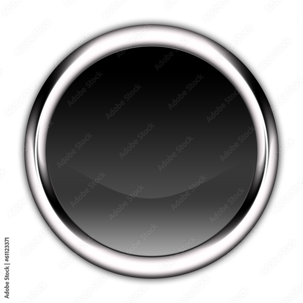 Button Chrom Schwarz, Weißer Hintergrund Button Chrom Schwarz, Weißer Hintergrund