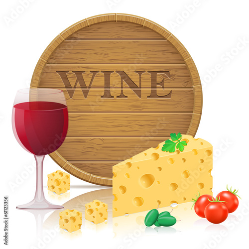 still life with cheese and wine vector illustration