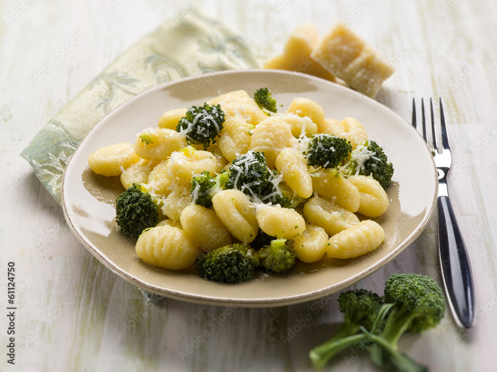gnocchi with broccoli, selective focus gnocchi with broccoli, selective focus