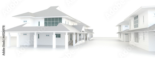 3D residential estate architecture exterior design in white back