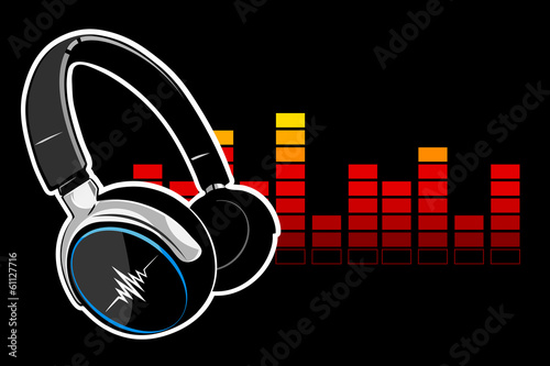 Music headphones on black background. Vector illustration.