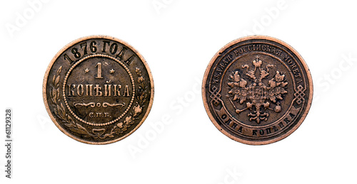 Canvastavla Old russian coin of 1 cent (kopec). 1876 year
