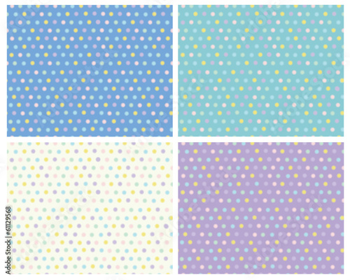 Vector polka dots seamless colorful patterns, blurred effect.