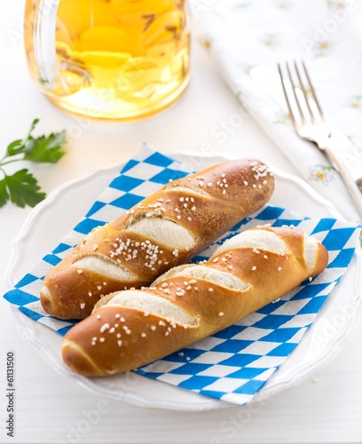 Oktoberfest lye rolls and beer photo