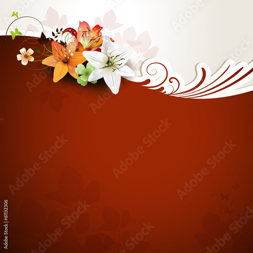 Red background with lilies