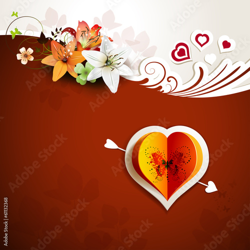 Valentine's day card with hearts and lilies