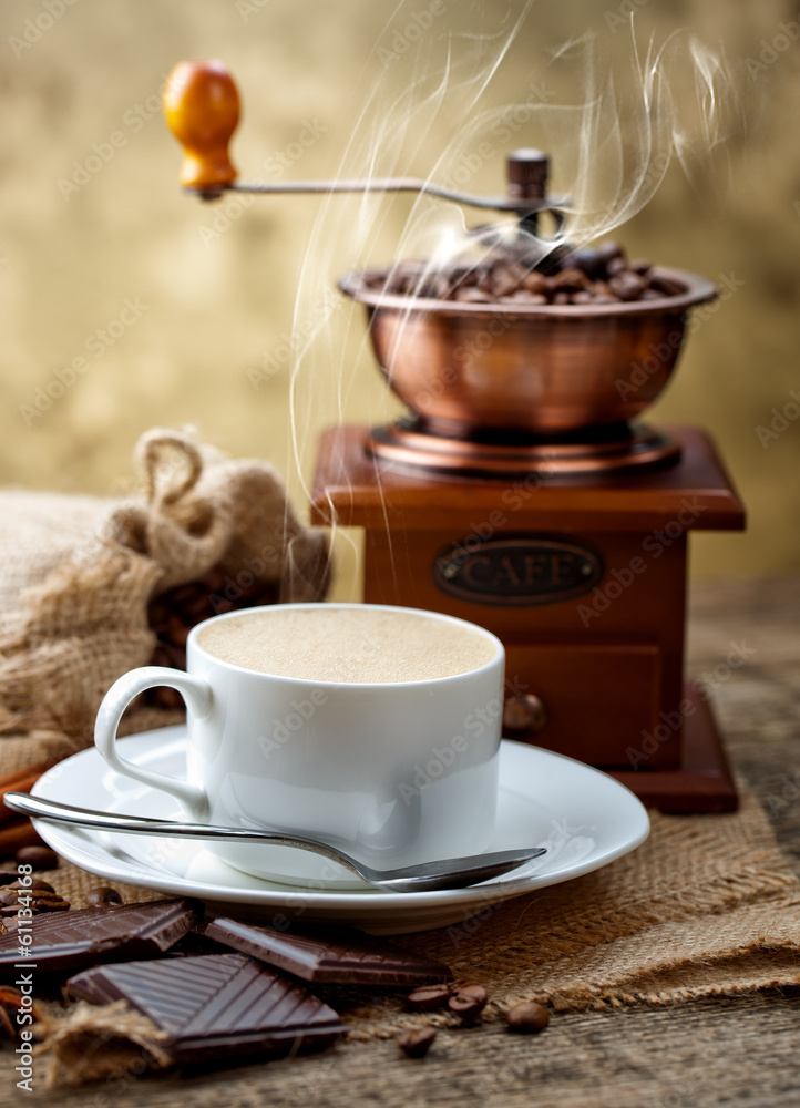Black coffee, a cup of beans Black coffee, a cup of beans