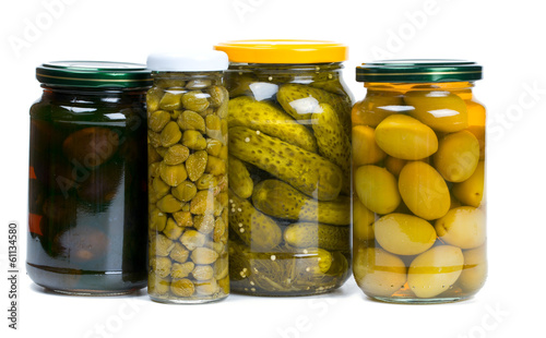 jars of pickles, capers and olives