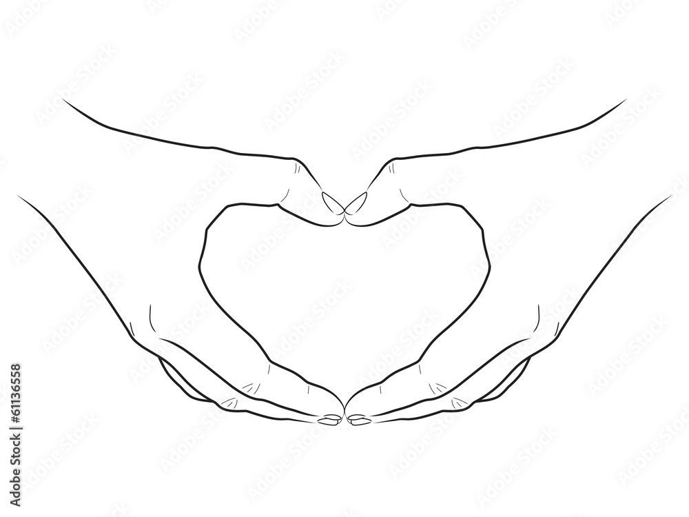 Schwarzweiße VektorZeichnung Zwei Hände formen ein Herz Stock Vector