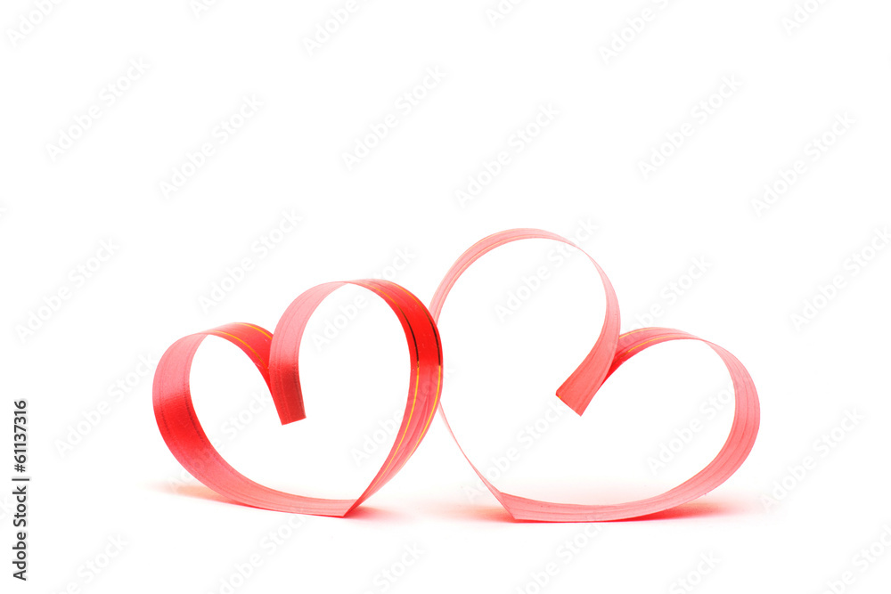 Ribbons shaped as hearts on white, valentines day concept Ribbons shaped as hearts on white, valentines day concept