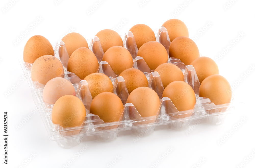 Eggs packed isolated white background