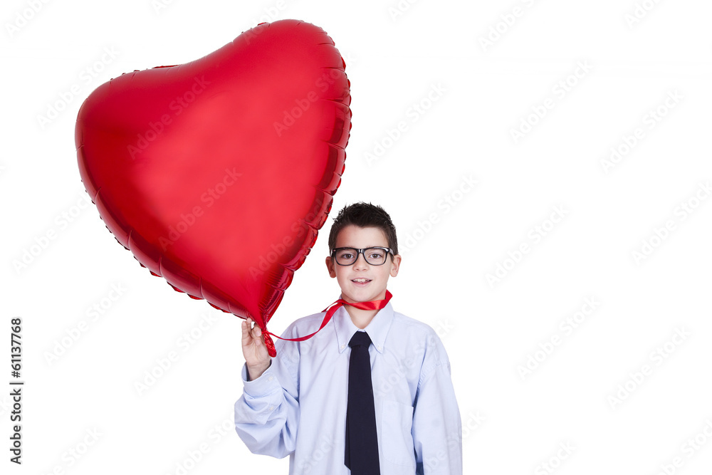 boy with heart balloon isolated on white background boy with heart balloon isolated on white background