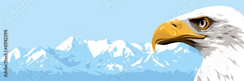 Eagle on a background of blue mountains