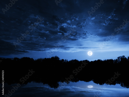 Photography Dramatic Moonrise With Deep Blue Sky Lake Reflections and Clouds
