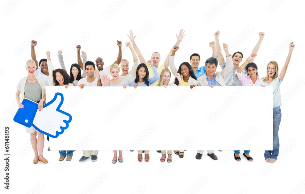 Obraz premium Large Group of People Holding Placard