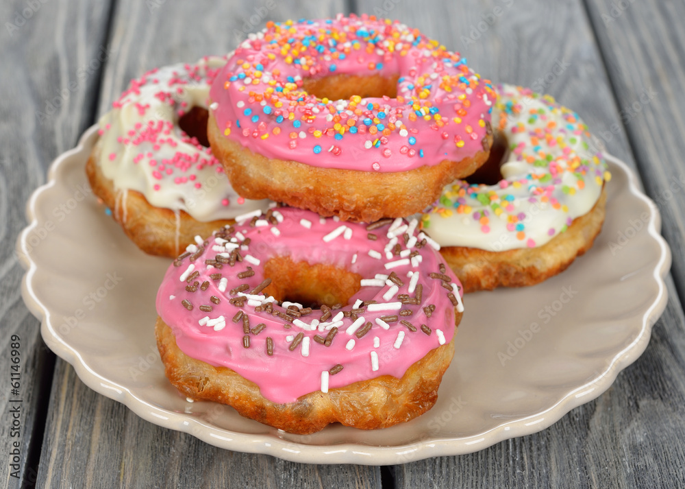 Donut with pink icing Donut with pink icing