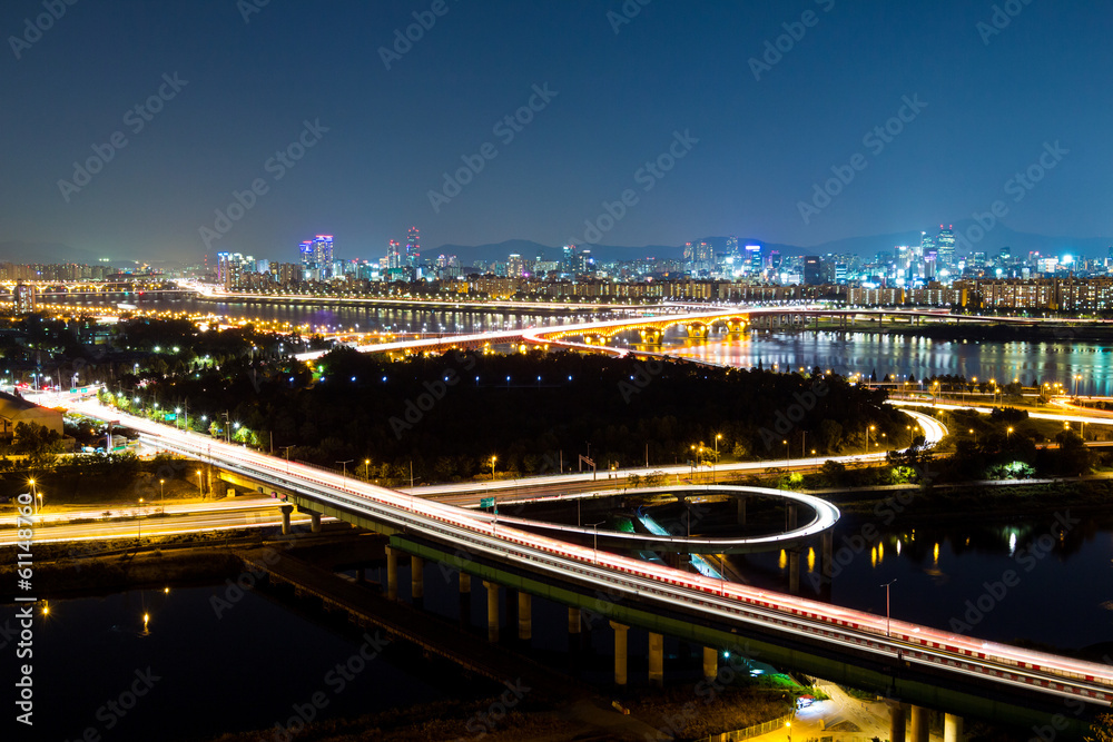 Expressway in Seoul at night