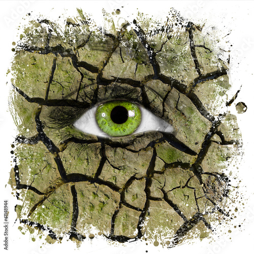 cracked mud texture or pattern on face with green eye photo