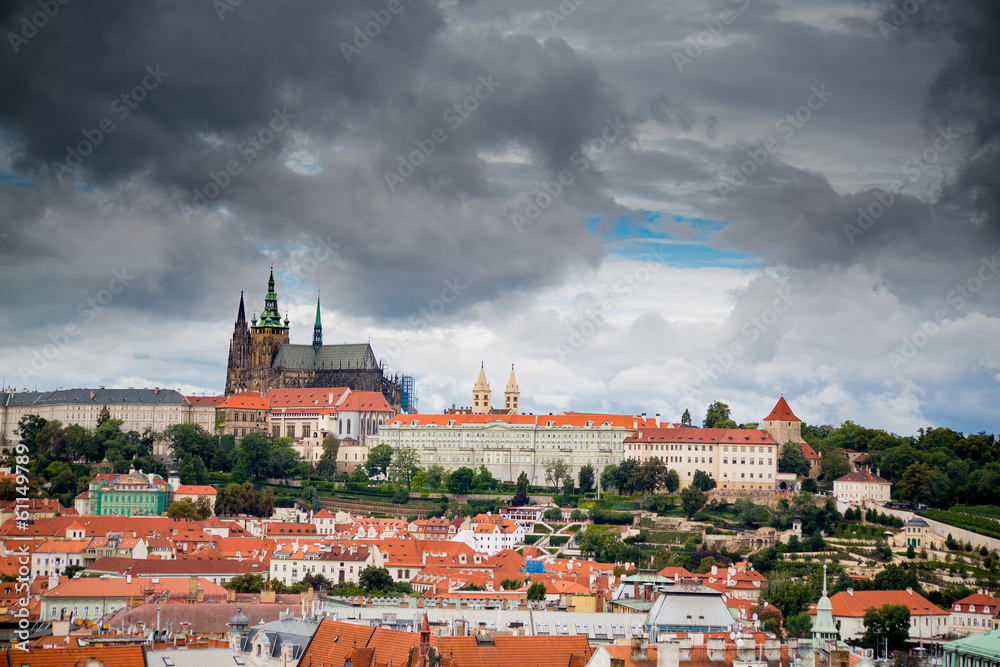 Panoramic view of Prague Castle from Clock Tower