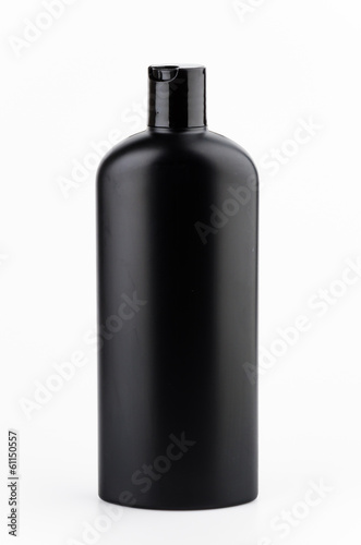 black plastic bottle lotion isolated white background