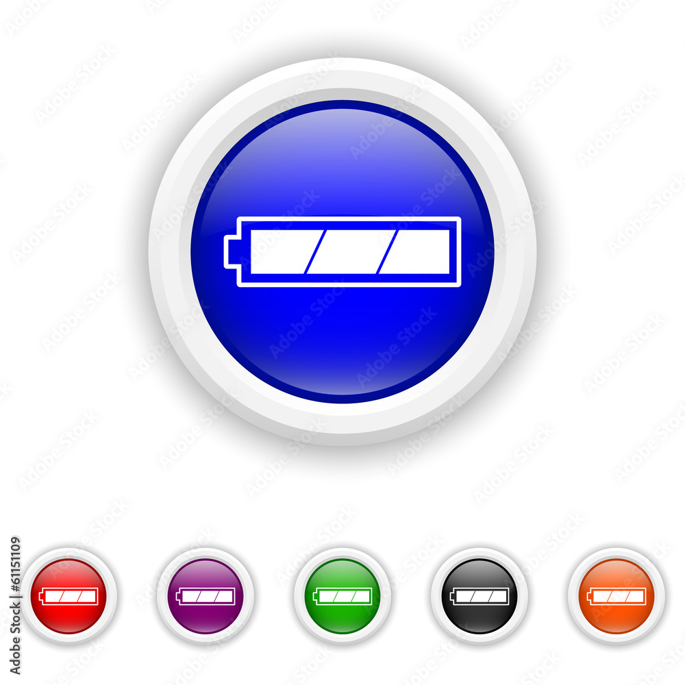 Fully charged battery icon - six colours set vector Fully charged battery icon - six colours set vector