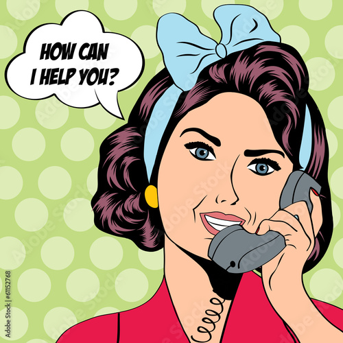 woman chatting on the phone, pop art illustration