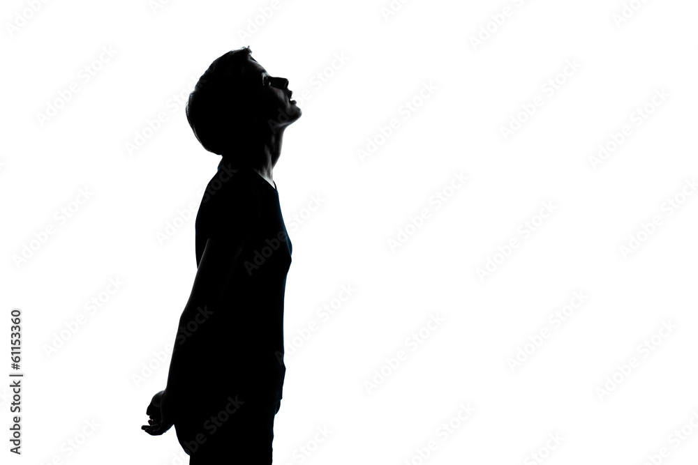 one young teenager boy or girl looking up silhouette