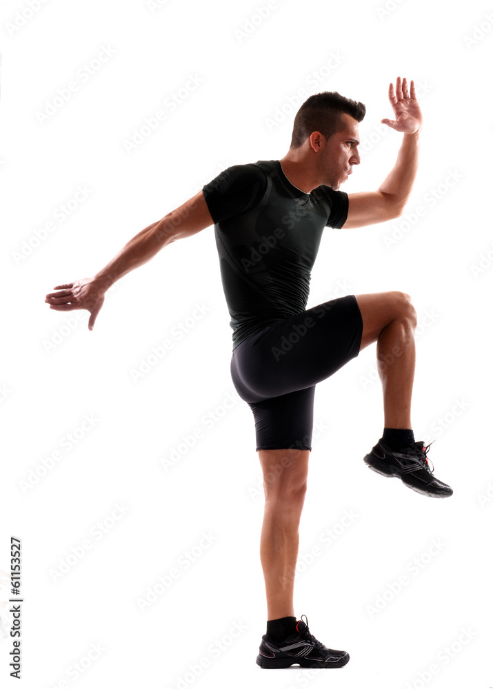 fitness young man training and doing aerobic exercise.sprinting. Stock Photo Adobe Stock
