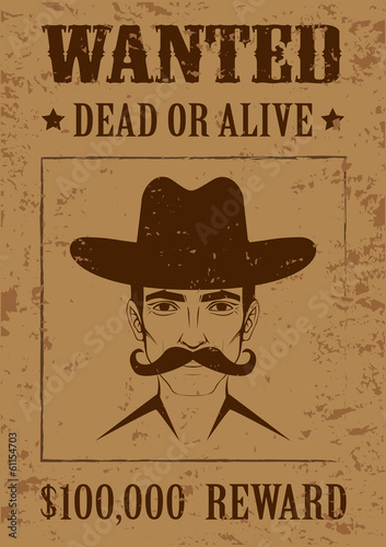 western vector poster, wanted dead or alive,  cowboy face,