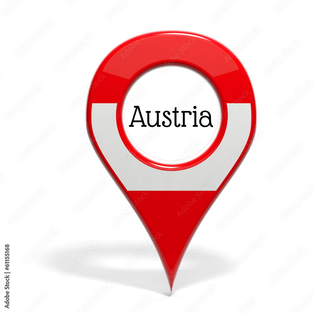 3D pinpoint with flag of Austria isolated on white 3D pinpoint with flag of Austria isolated on white