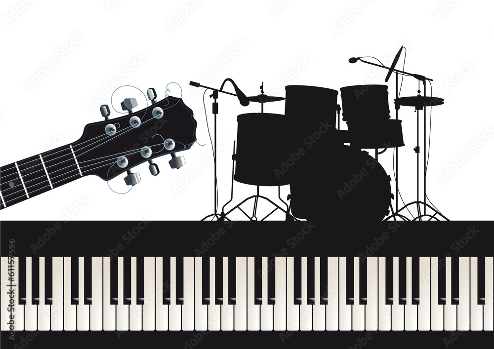 Gitarre, Piano und Schlagzeug Stock-Vektorgrafik | Adobe Stock